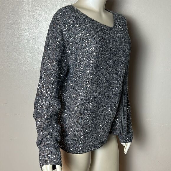 Chico’s Sage Sequin Cardigan Sweater XL 3 jacket shirt top sparkly festive moto - Picture 2 of 10
